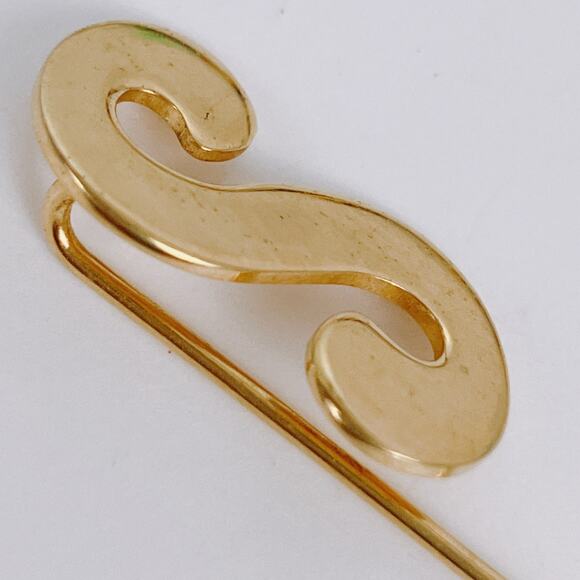 VTG Monogram Brooch Script Letter S Mid Century Jewelry Gold Tone Rhinestone Pin - Picture 6 of 10
